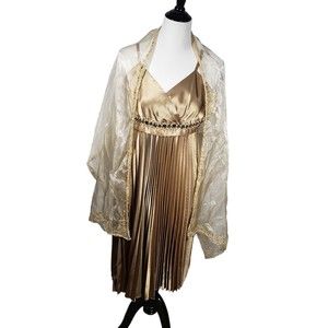 Ideology Women's size X-Small Gold Sleeveless Pleated Dress w/ added scarf